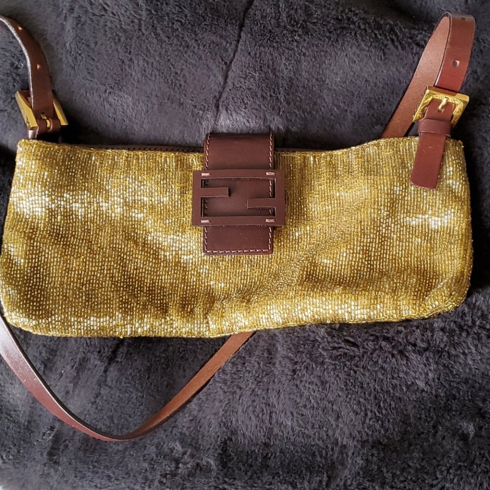 Fendi beaded baguette gold